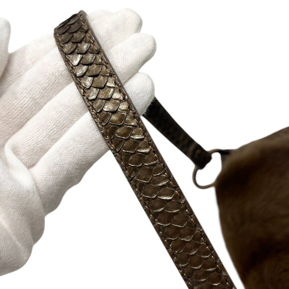 FENDI Vintage Logo Chef Mink Faux Fur Shoulder Bag Handbag Python Brown [106352] - Picture 11 of 12